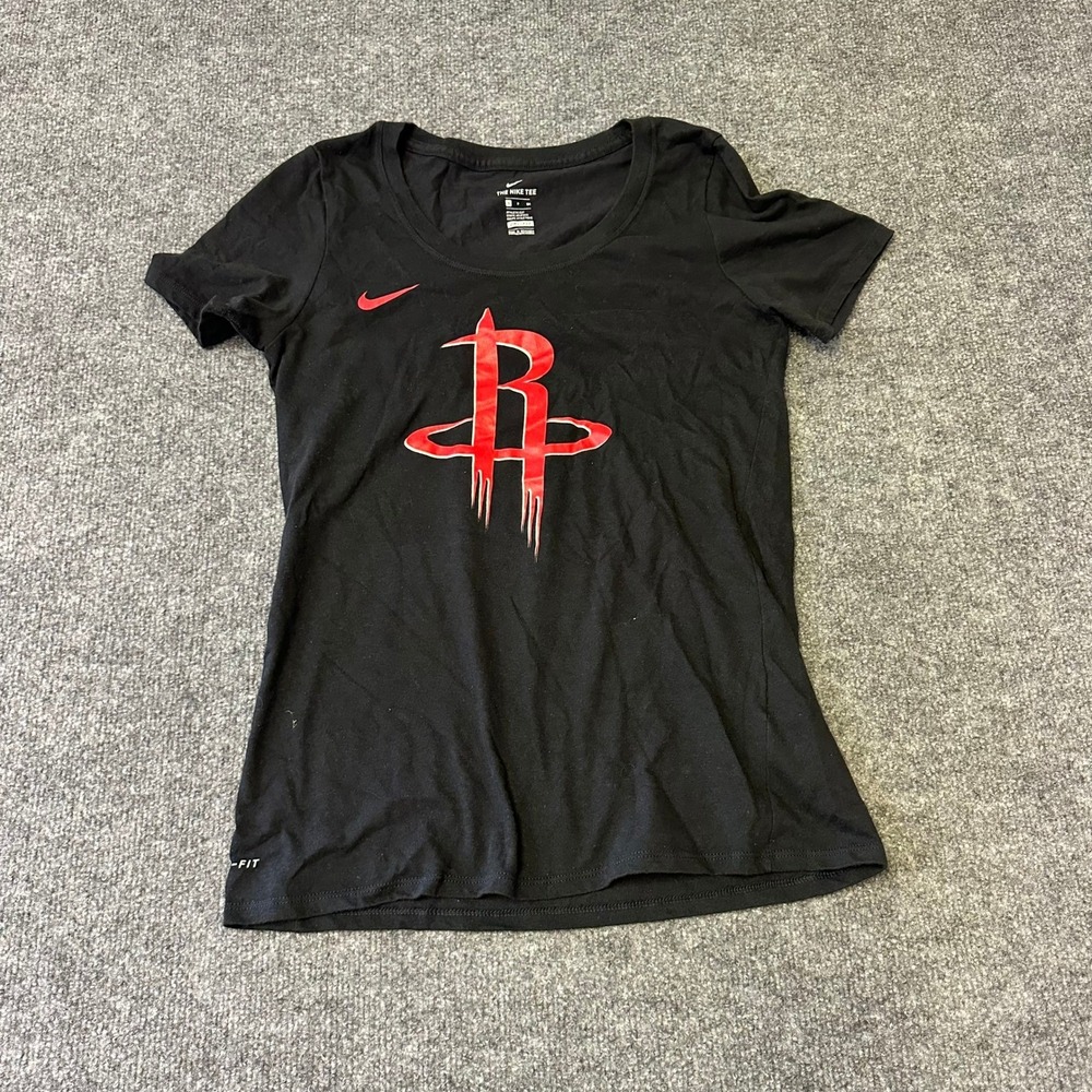 Nike T-Shirt Womens Size S Black Houston Rockets Dri-Fit Athletic Short Sleeve